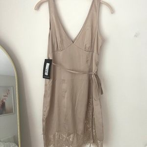 PRETTYLITTLE THING Satin Lace Plunge Dress - Size 4